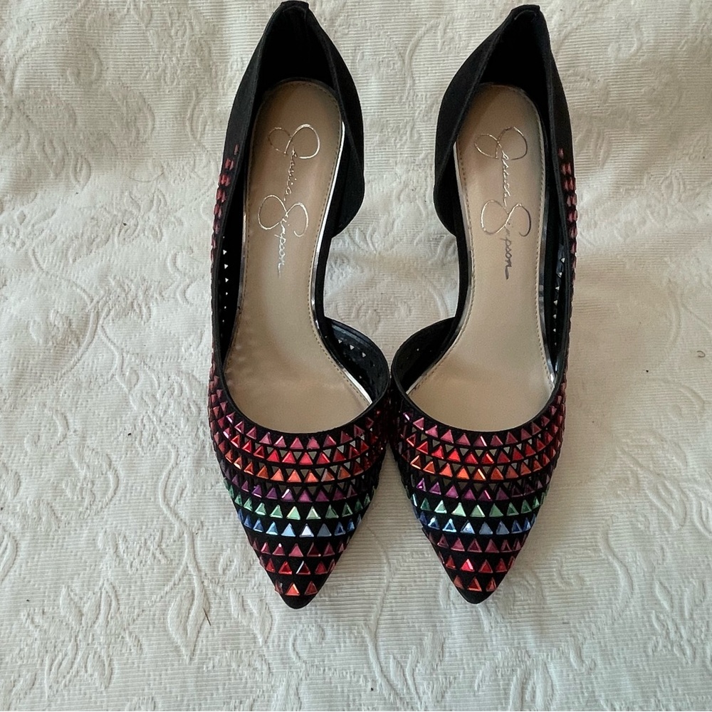 Jessica Simpson Black Heels with Vibrant Multicolor Accents - Picture 6 of 11